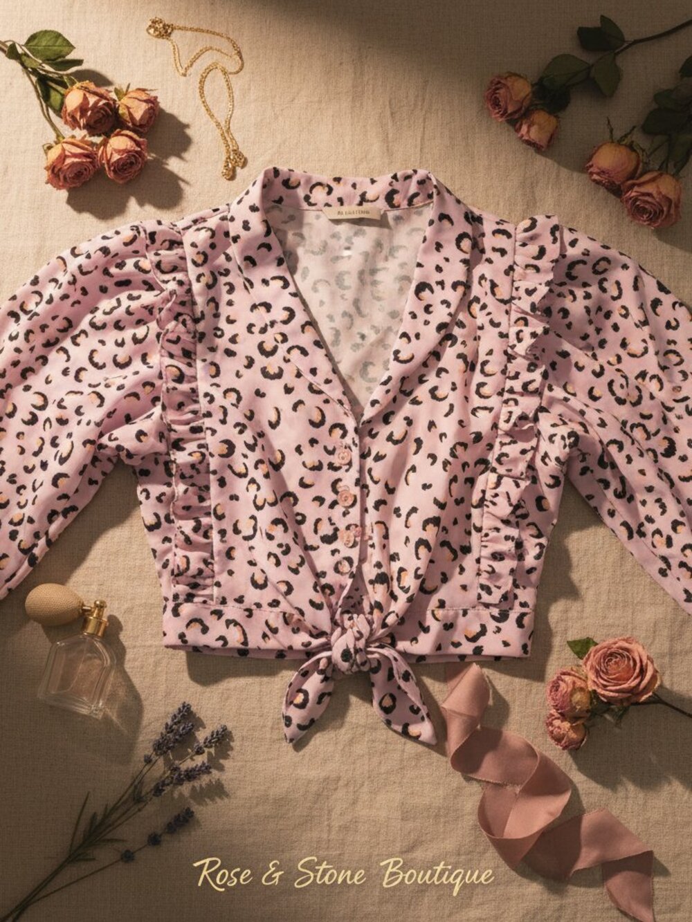 Topshop Pink Leopard Print Balloon Sleeve Blouse US 10 - Picture 3 of 16
